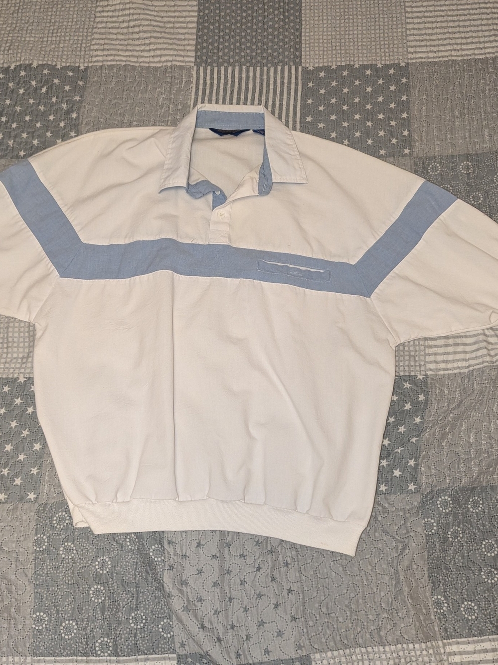 Vintage 80s Wm H Leishman Banded Bottom Polo Shirt XL Blue Color Block